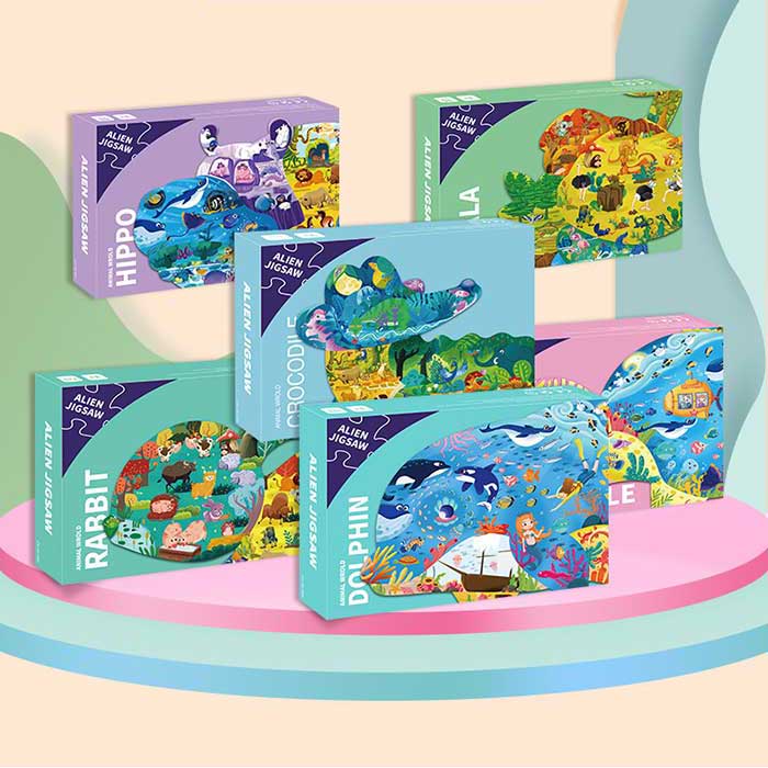 6 Kids Puzzles Bundle-Koala Hippopotamus Dolphin Crocodiles